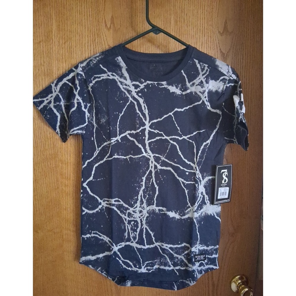 SEVEN SOULS Youth M 10 / 12 Navy White Lightening SS T-Shirt New 7S New York